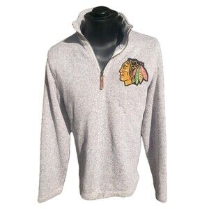 CCM Chicago Blackhawks 1/4 Zip Gray Sweater Men's S NHL Hockey Indian Logo EUC
